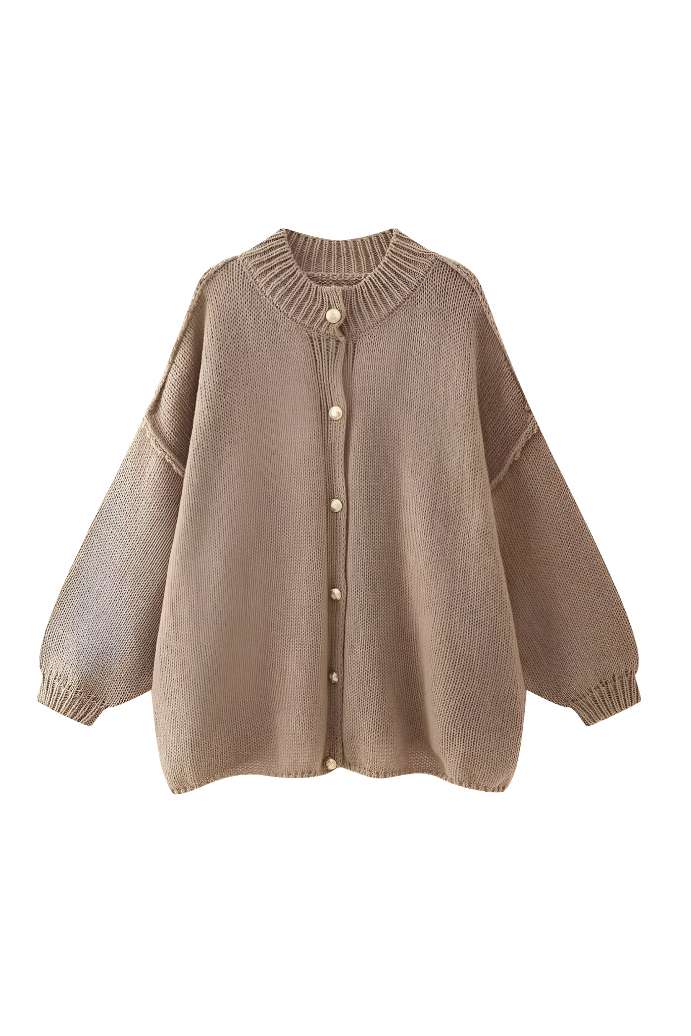 Cárdigan oversize punto grueso cuello alto botones metálicos - Koranna