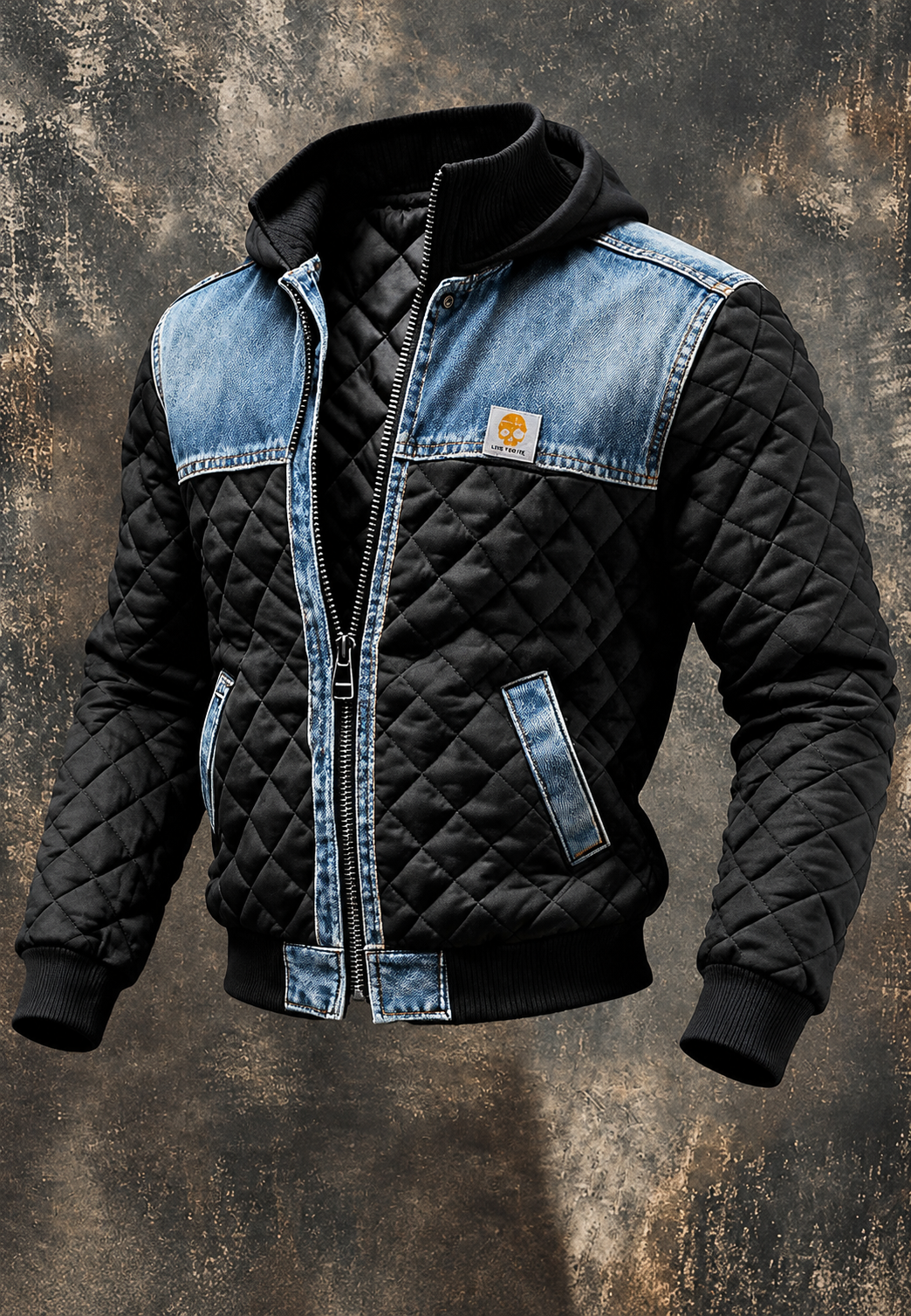 Cazadora acolchada hombre capucha paneles denim - Lex