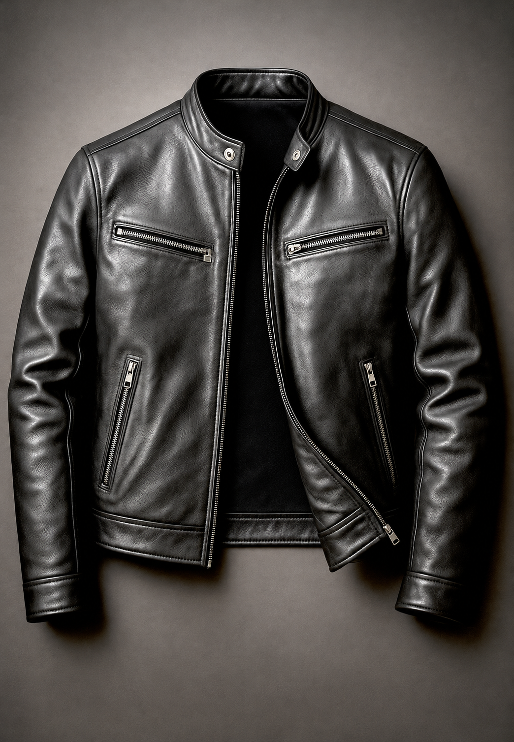 Cazadora biker hombre efecto piel cuello mao cuatro bolsillos cremallera - Kaelor