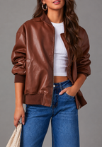 Cazadora bomber mujer efecto piel corte amplio puños canalé - Mara
