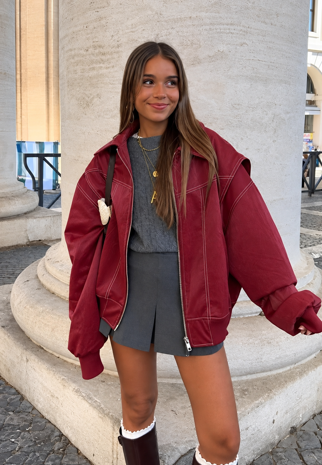Cazadora bomber mujer oversize cremallera cuello camisero - Norelle