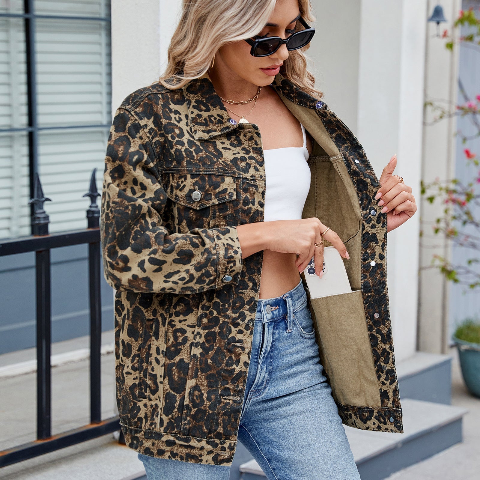 Cazadora denim mujer animal print oversize - Calista