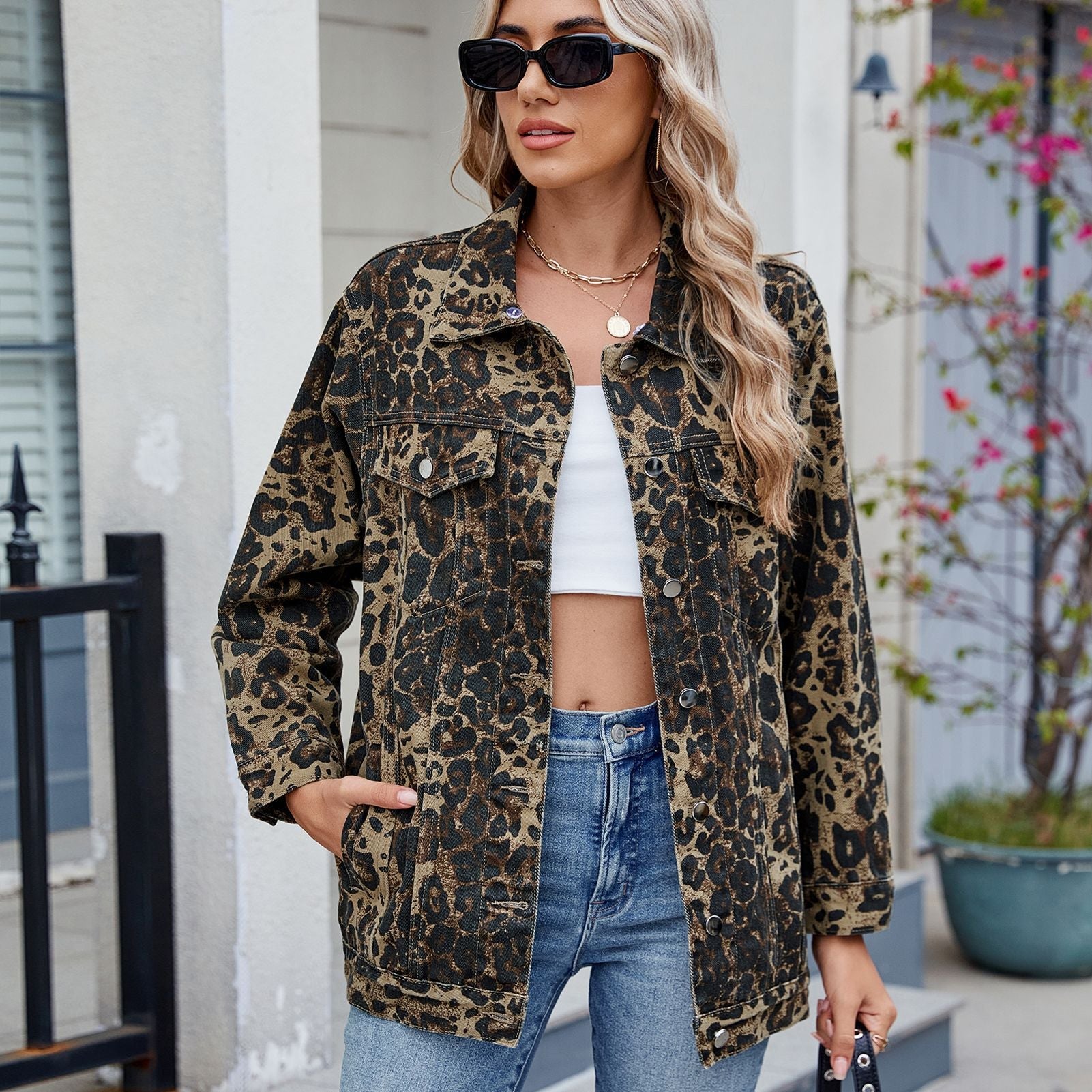 Cazadora denim mujer animal print oversize - Calista