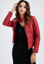 Cazadora efecto piel mujer cuello mao bolsillos cremallera - Iseult