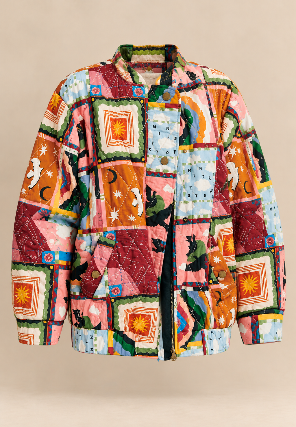 Cazadora mujer acolchada patchwork celestial cuello alto - Jasmina
