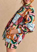 Cazadora mujer acolchada patchwork celestial cuello alto - Jasmina