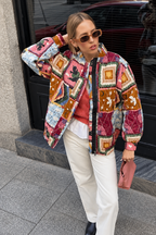 Cazadora mujer acolchada patchwork celestial cuello alto - Jasmina