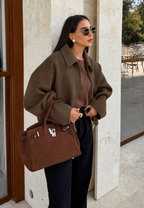 Cazadora mujer corta efecto paño cuello camisero - Maura