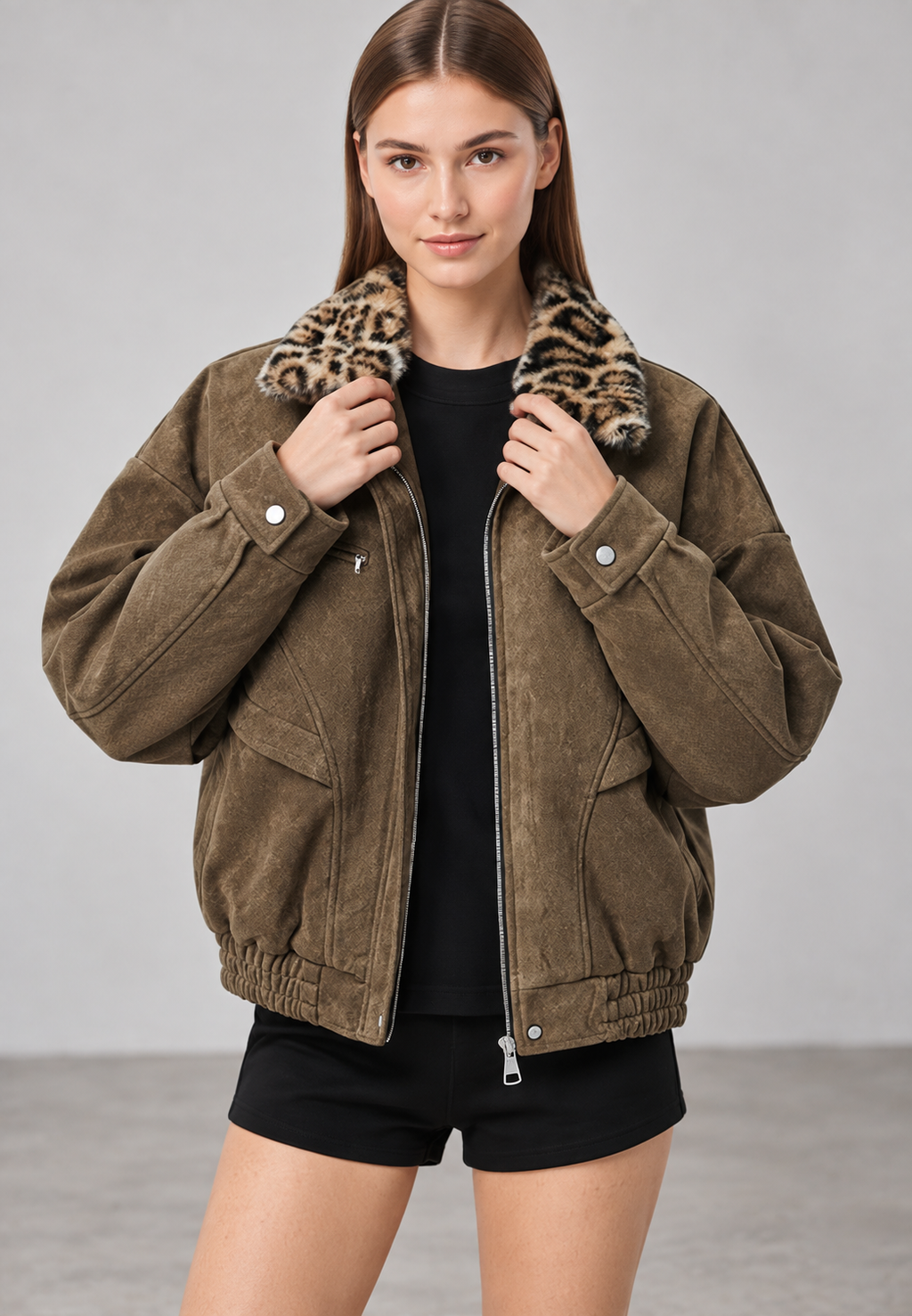 Cazadora mujer efecto ante cuello efecto pelo animal print - Sabela