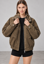 Cazadora mujer efecto ante cuello efecto pelo animal print - Sabela