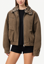 Cazadora mujer efecto ante cuello efecto pelo animal print - Sabela