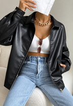 Cazadora mujer efecto piel cremallera cuello camisero - Aroa