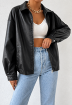 Cazadora mujer efecto piel cremallera cuello camisero - Aroa