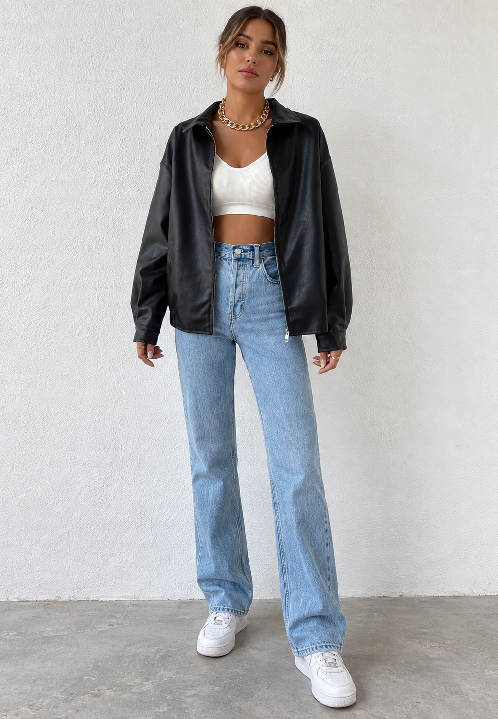 Cazadora mujer efecto piel cremallera cuello camisero - Aroa