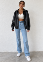 Cazadora mujer efecto piel cremallera cuello camisero - Aroa