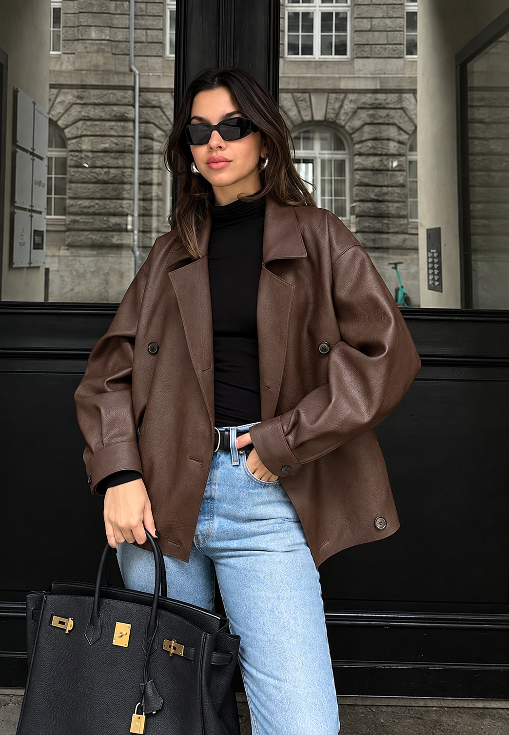 Cazadora mujer efecto piel oversize doble botonadura - Dalia