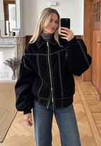 Cazadora mujer oversize efecto ante pespuntes contraste - Vela
