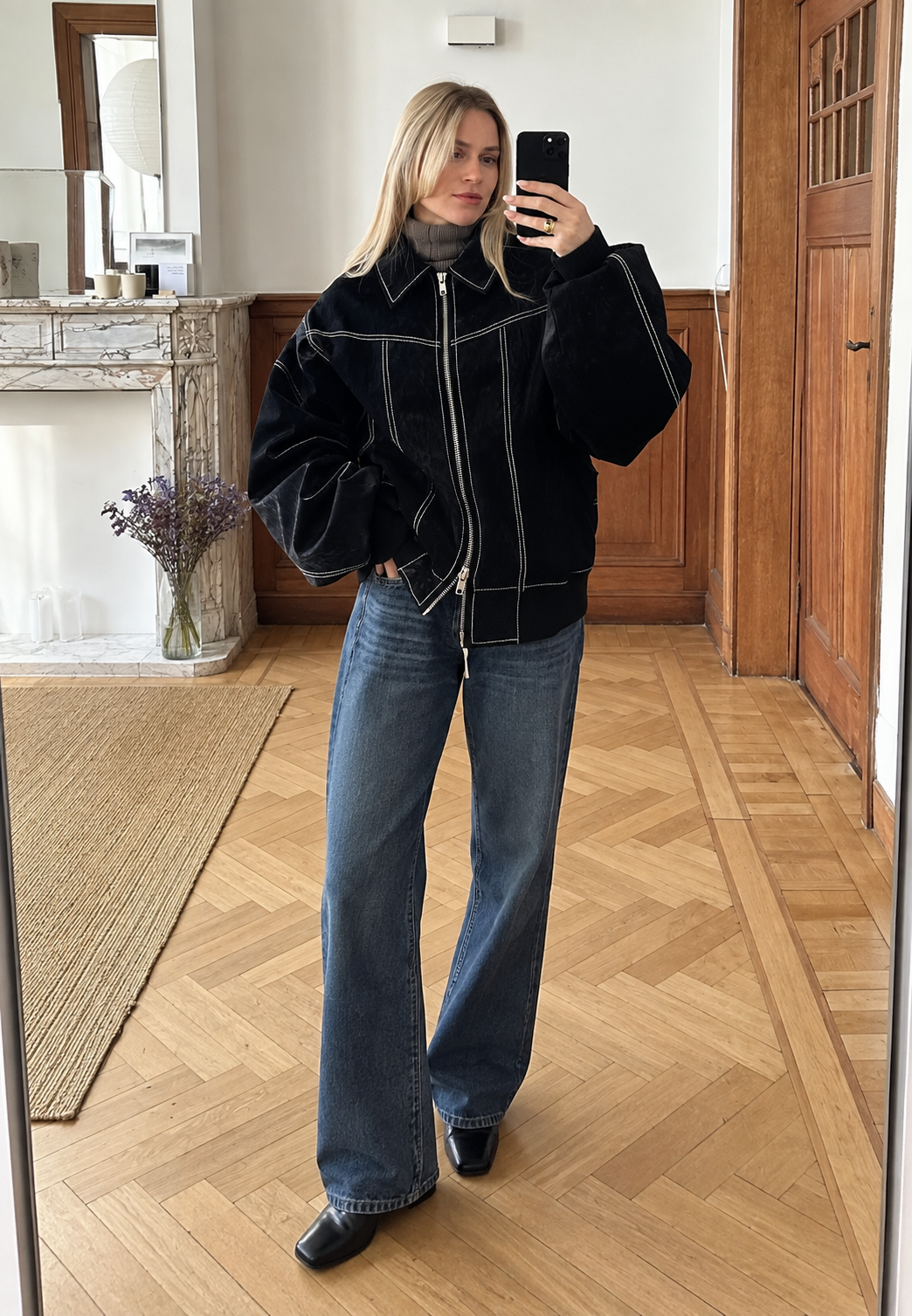 Cazadora mujer oversize efecto ante pespuntes contraste - Vela