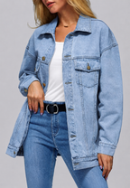 Cazadora vaquera mujer oversize larga bolsillos de solapa - Eira