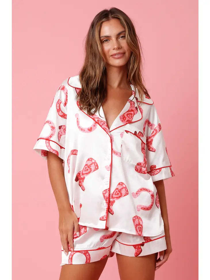 Conjunto de pijama satinado para mujer con camisa y shorts - Varelia