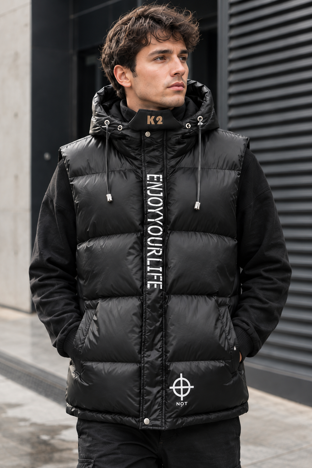Chaleco acolchado hombre capucha ajustable acabado brillante diseño urbano - Keldan