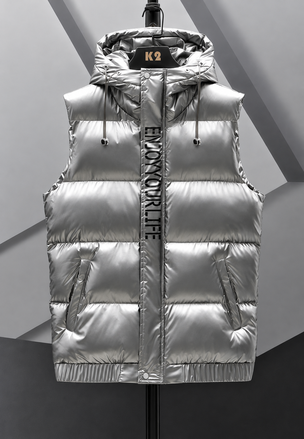 Chaleco acolchado hombre capucha ajustable acabado brillante diseño urbano - Keldan