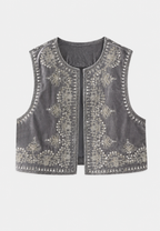 Chaleco mujer terciopelo bordado floral - Celina