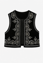 Chaleco mujer terciopelo bordado floral - Celina