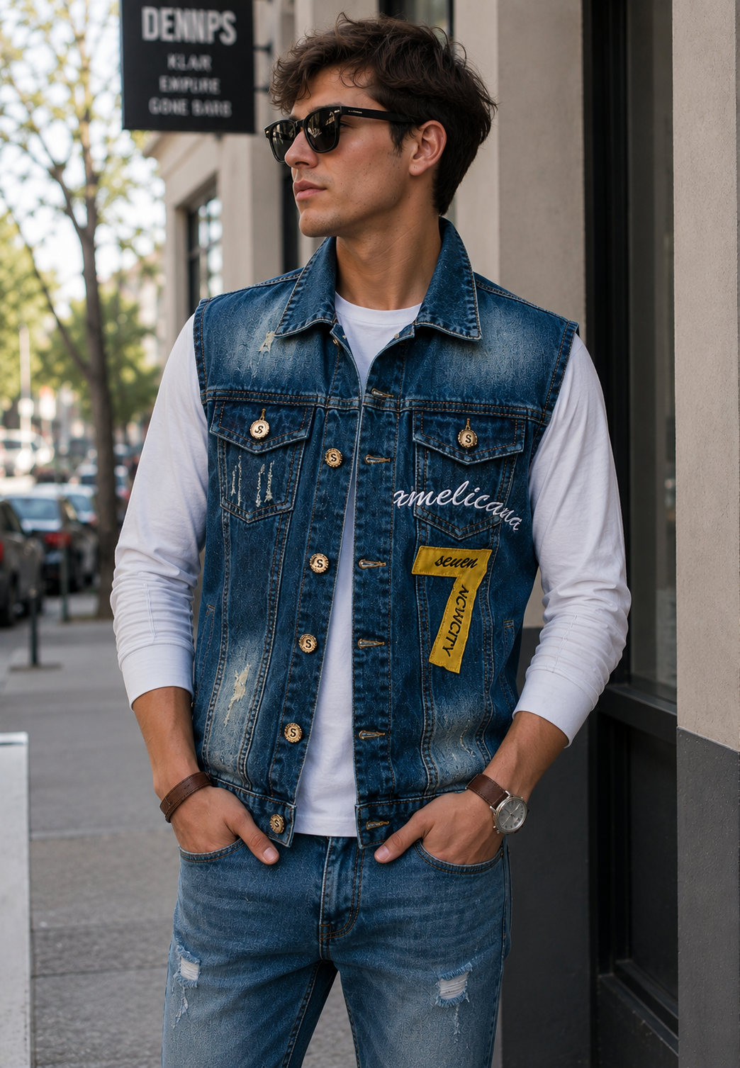 Chaleco vaquero hombre bordado efecto lavado - Leander