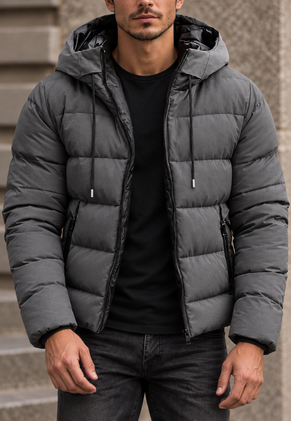 Chaqueta acolchada hombre regular fit capucha cremallera - Hakon