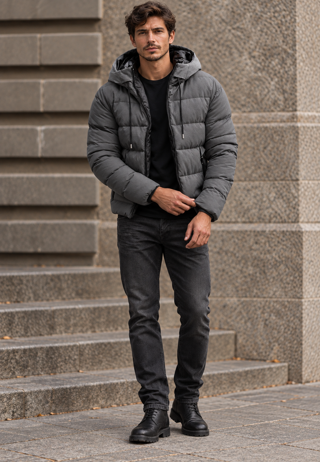 Chaqueta acolchada hombre regular fit capucha cremallera - Hakon