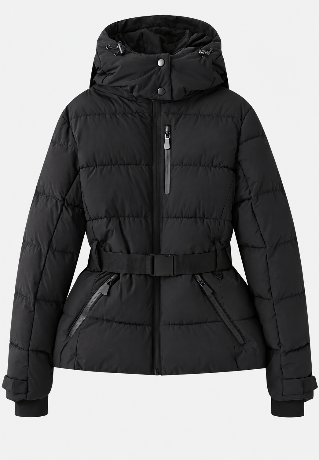 Chaqueta acolchada mujer capucha cinturón ajustable bolsillos cremallera - Eliane