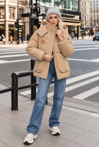 Chaqueta acolchada mujer capucha cuello alto bolsillos solapa - Iria