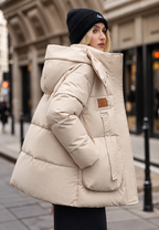 Chaqueta acolchada mujer capucha cuello alto bolsillos solapa - Iria