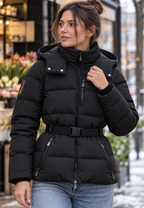 Chaqueta acolchada mujer cinturón ajustable capucha cuello alto - Mirel