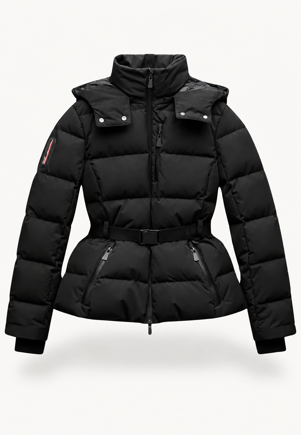 Chaqueta acolchada mujer cinturón ajustable capucha cuello alto - Mirel