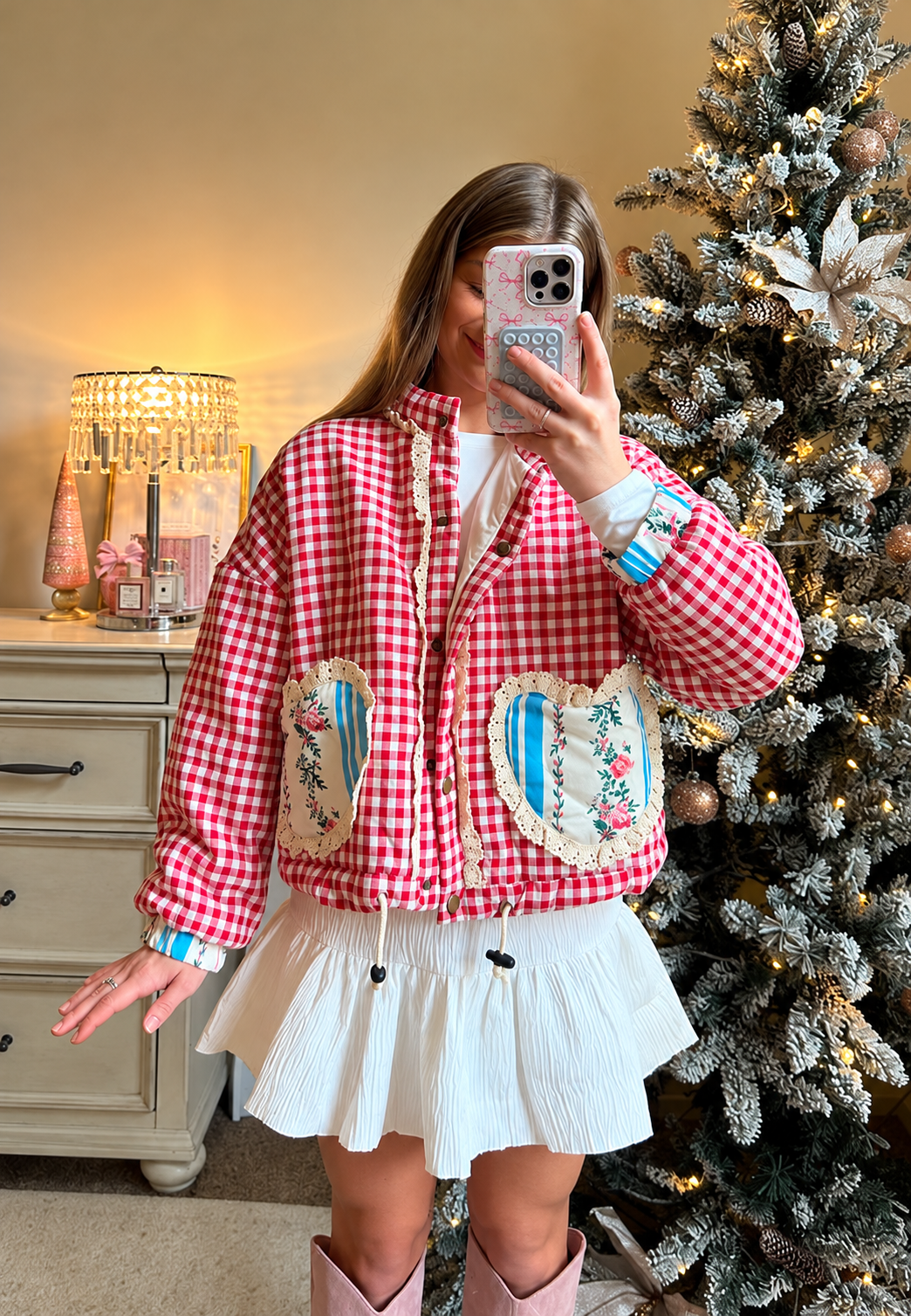 Chaqueta acolchada mujer cuadros vichy bolsillos corazón - Ysoria
