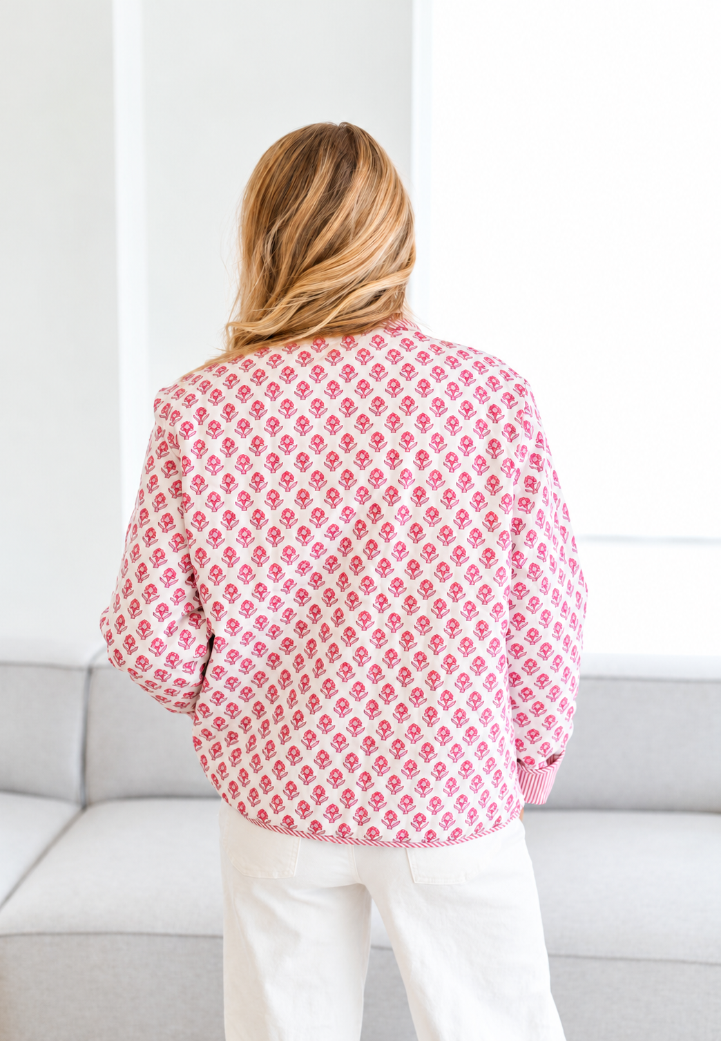 Chaqueta acolchada mujer estampado floral cuello camisero rayas - Lola