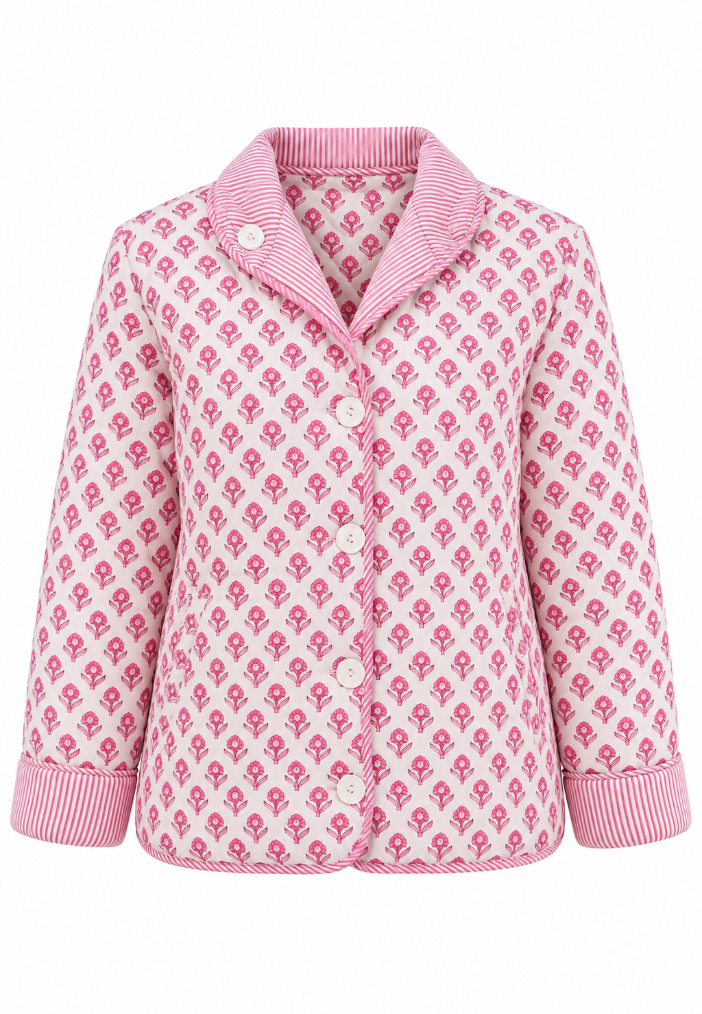 Chaqueta acolchada mujer estampado floral cuello camisero rayas - Lola