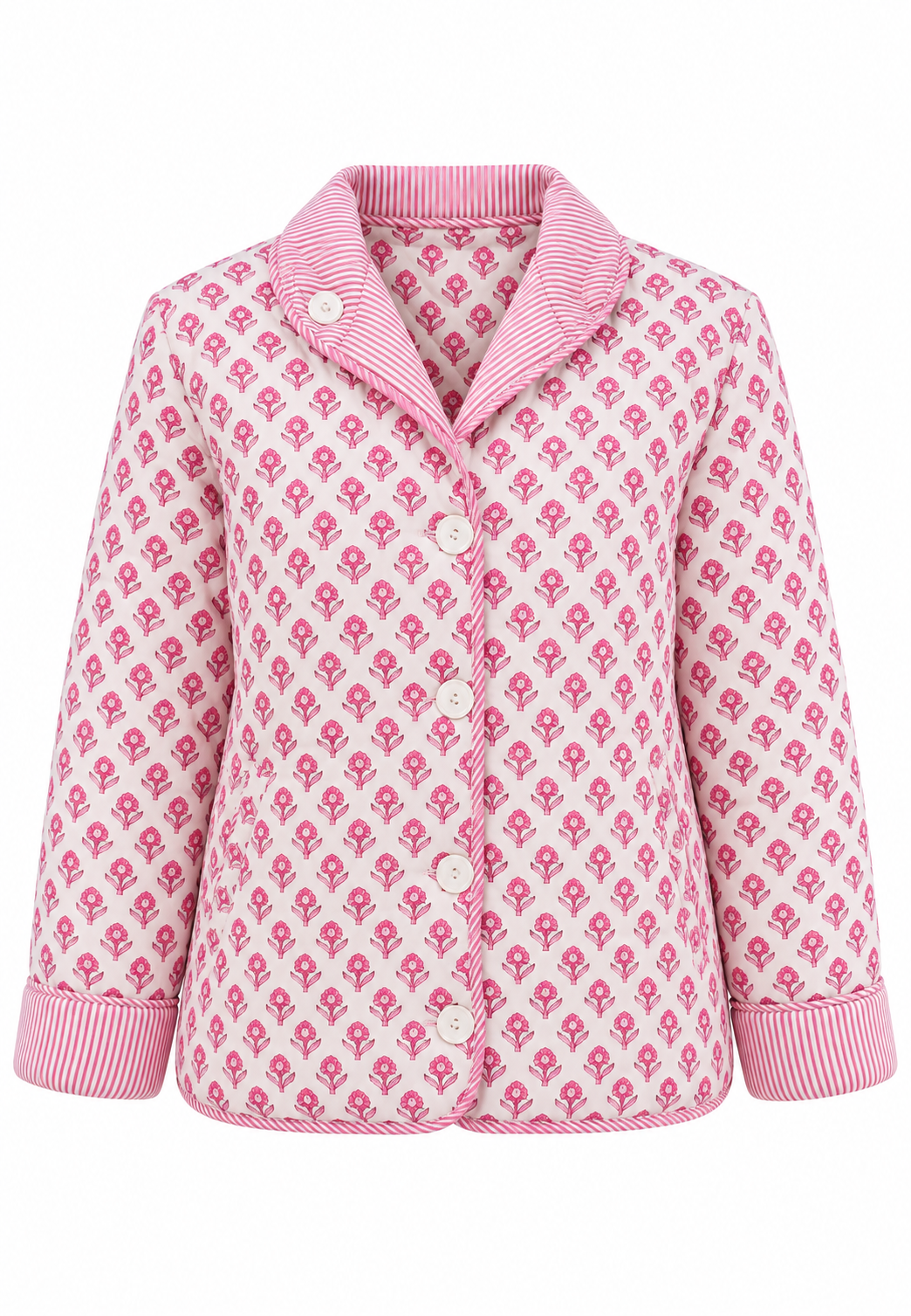 Chaqueta acolchada mujer estampado floral cuello camisero rayas - Lola