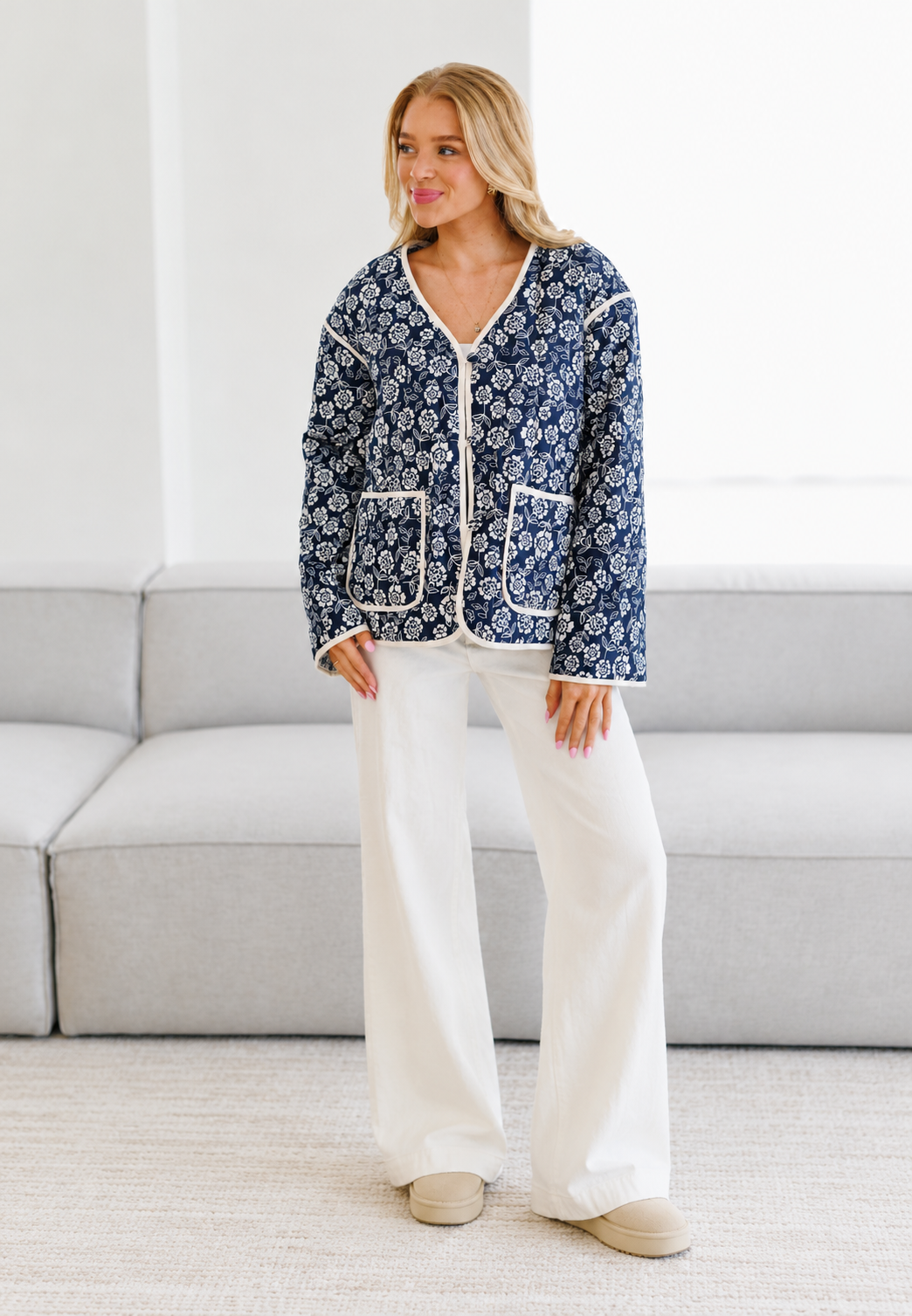 Chaqueta acolchada mujer estampado floral ribetes contraste - Mireva