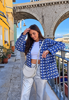 Chaqueta acolchada mujer estampado geométrico bolsillos parche - Casandrina