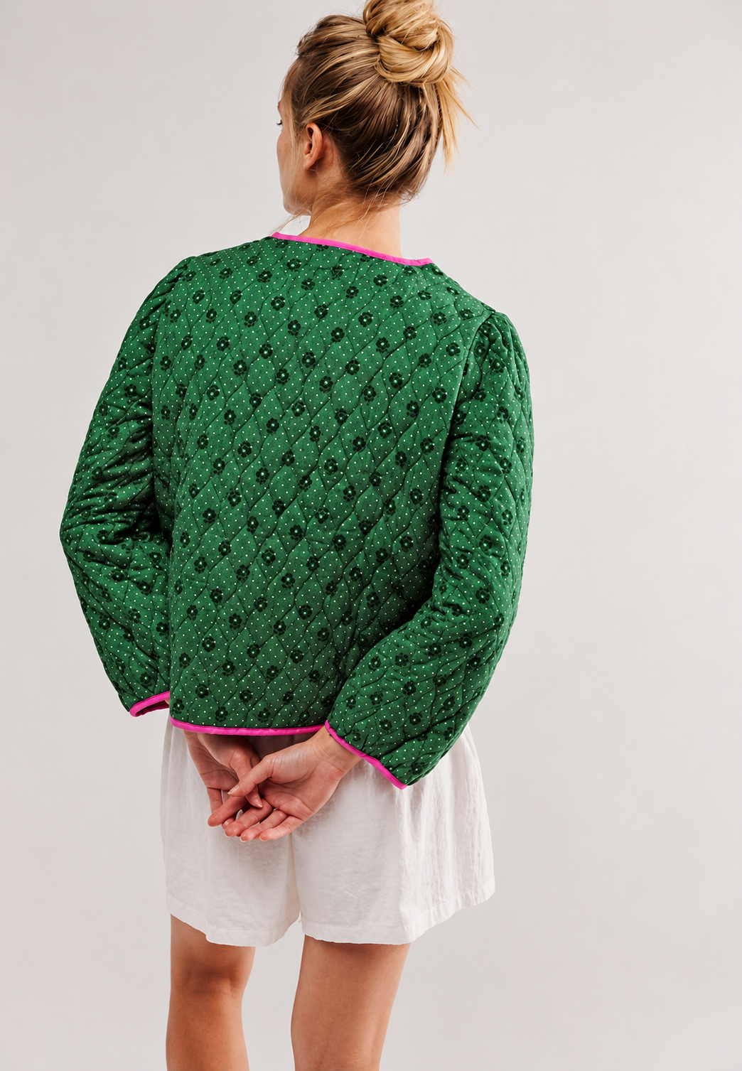Chaqueta acolchada mujer estampado geométrico lazos decorativos - Selvara