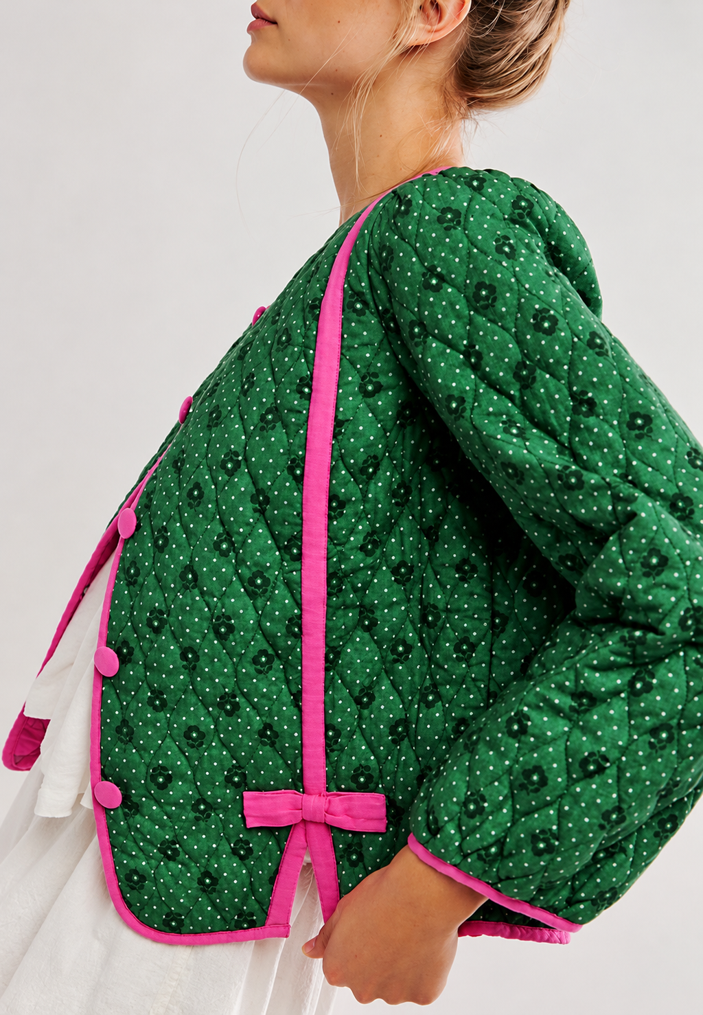 Chaqueta acolchada mujer estampado geométrico lazos decorativos - Selvara