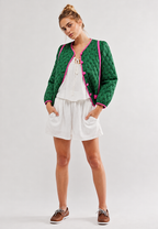 Chaqueta acolchada mujer estampado geométrico lazos decorativos - Selvara