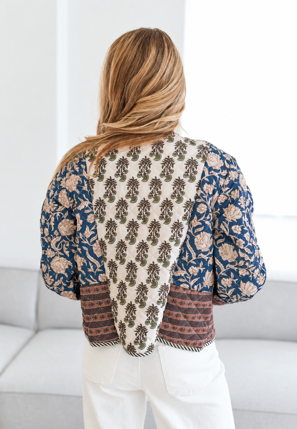 Chaqueta acolchada mujer estampado patchwork motivos florales - Karris