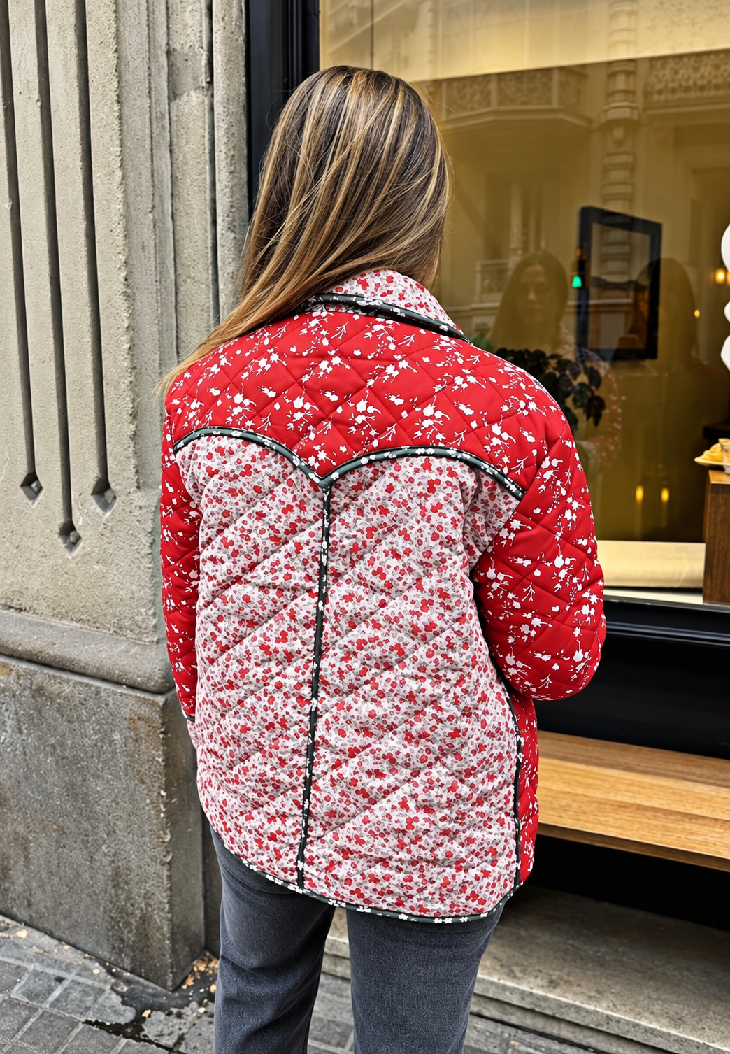 Chaqueta acolchada mujer floral patchwork botones - Belemina