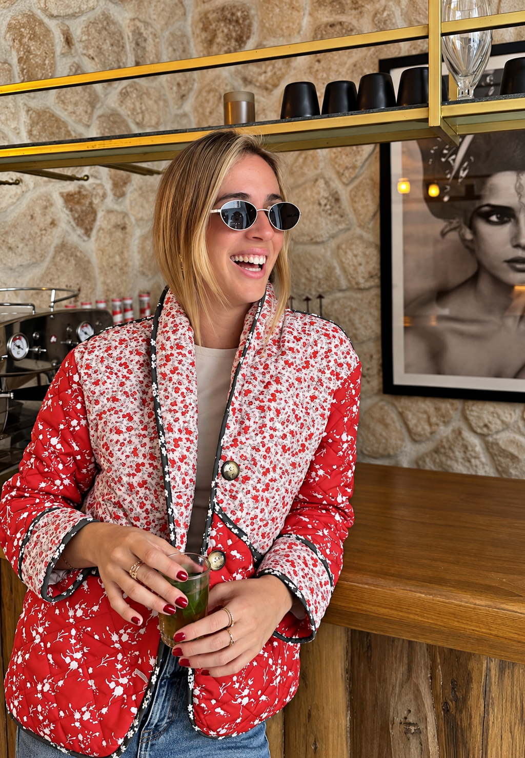 Chaqueta acolchada mujer floral patchwork botones - Belemina