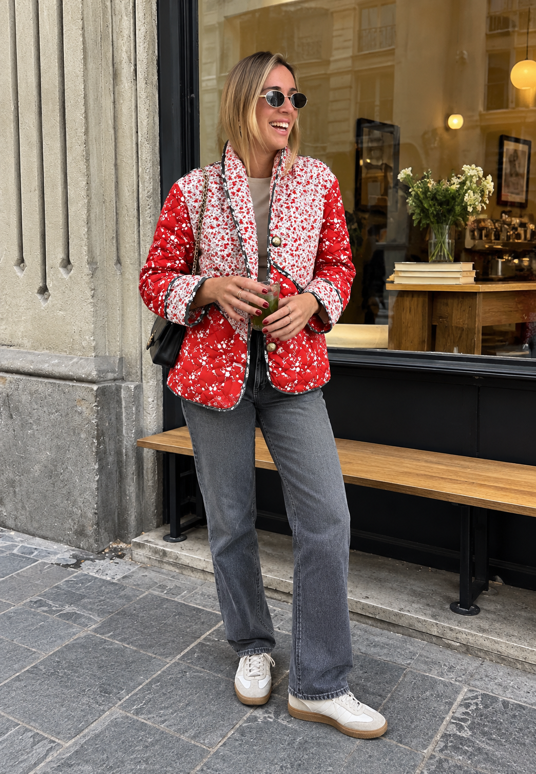 Chaqueta acolchada mujer floral patchwork botones - Belemina