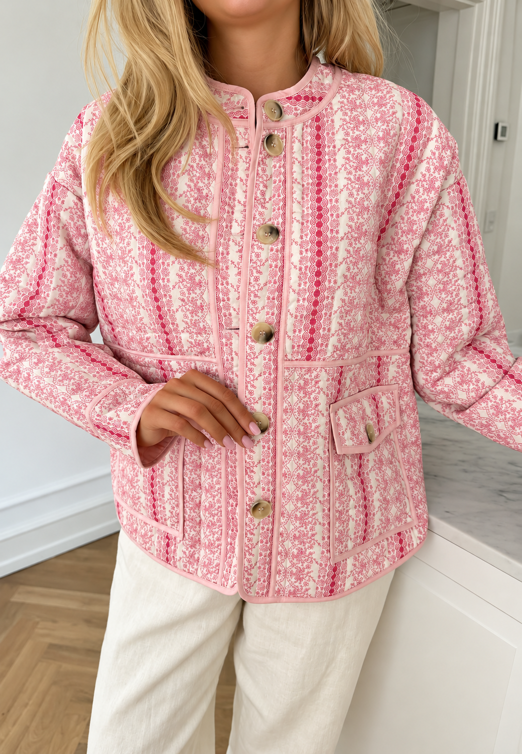 Chaqueta acolchada mujer motivos florales y rayas botones - Alvina